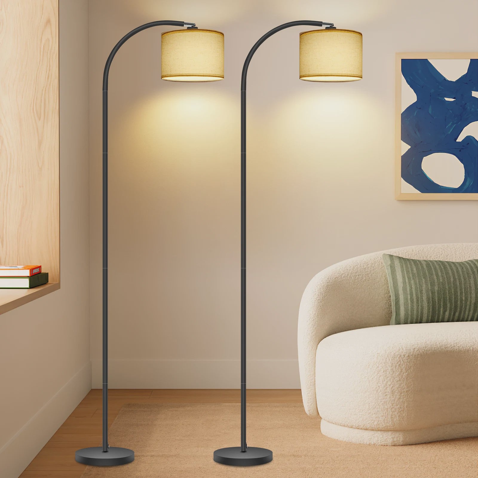 Moderne Boog Vloerlamp 170cm met Linnen Lampenkap, Voetschakelaar & LED E27 Bulb