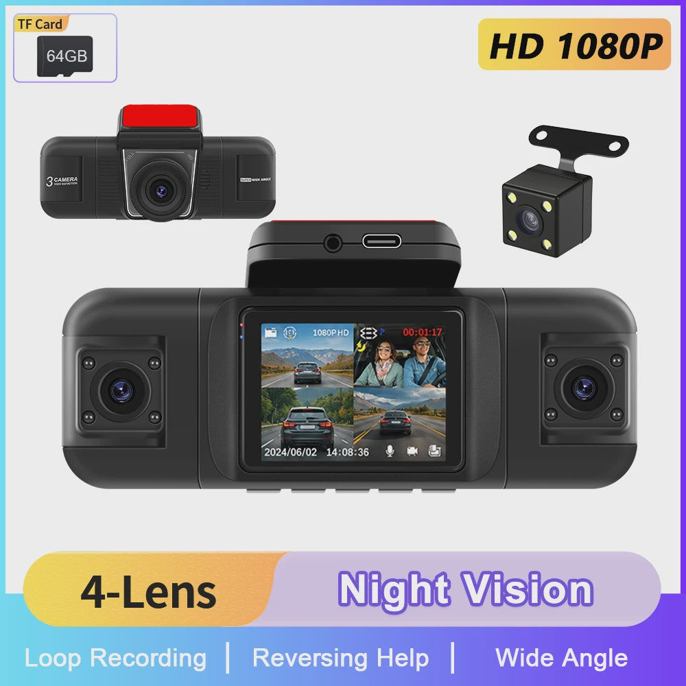 Universele 4-Kanaals Dashcam met 1080P HD, Nachtzicht en Parkeerhulp