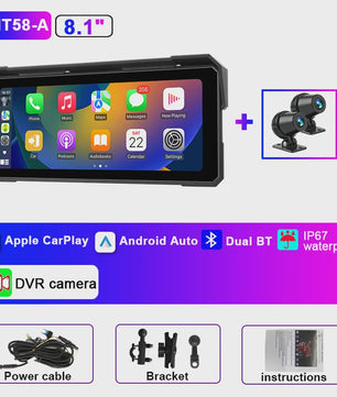 Jansite 8.1" Motorfiets GPS Navigatie met 4K DVR, CarPlay & Android Auto