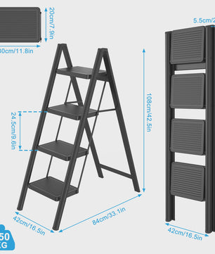 Opvouwbare Steekladder met Optionele Handgreep - 2/3/4 Treden, 250kg Belastbaar