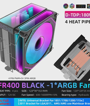 Metalfish FR600 CPU Air Cooler: 6 Heatpipes, ARGB PWM 12cm Fan, 153mm Hoogte