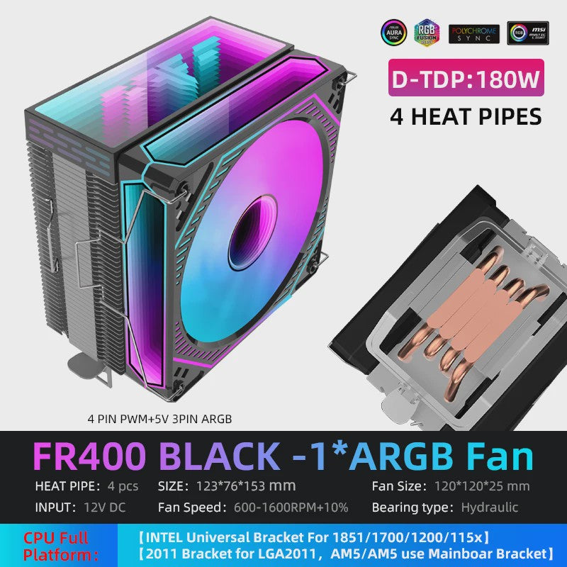 Metalfish FR600 CPU Air Cooler: 6 Heatpipes, ARGB PWM 12cm Fan, 153mm Hoogte