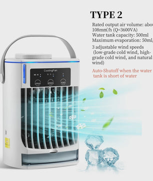 Draagbare Mini Air Cooler met Verneveling en LED Nachtlampje
