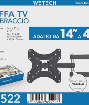 WETECH W5522 TV Wandsteun - Volledig Beweegbaar voor 14-42 Inch TV's, Max 50kg, VESA 50-100