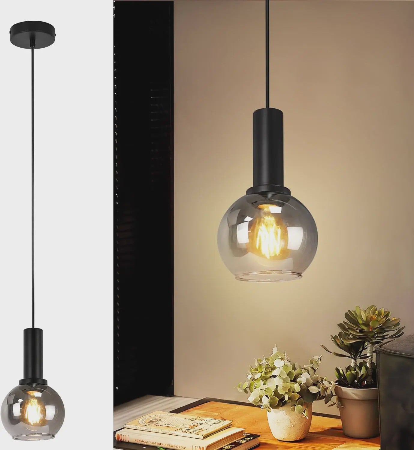 3-Lichts Hanglamp Glas - Vintage Stijl Pendellamp voor Eettafel & Woonkamer - In Hoogte Verstelbaar