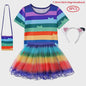 Meisjes Kleding Set: Zwart-Wit Katten T-shirt & Regenboog Tutu Rok met Accessoires