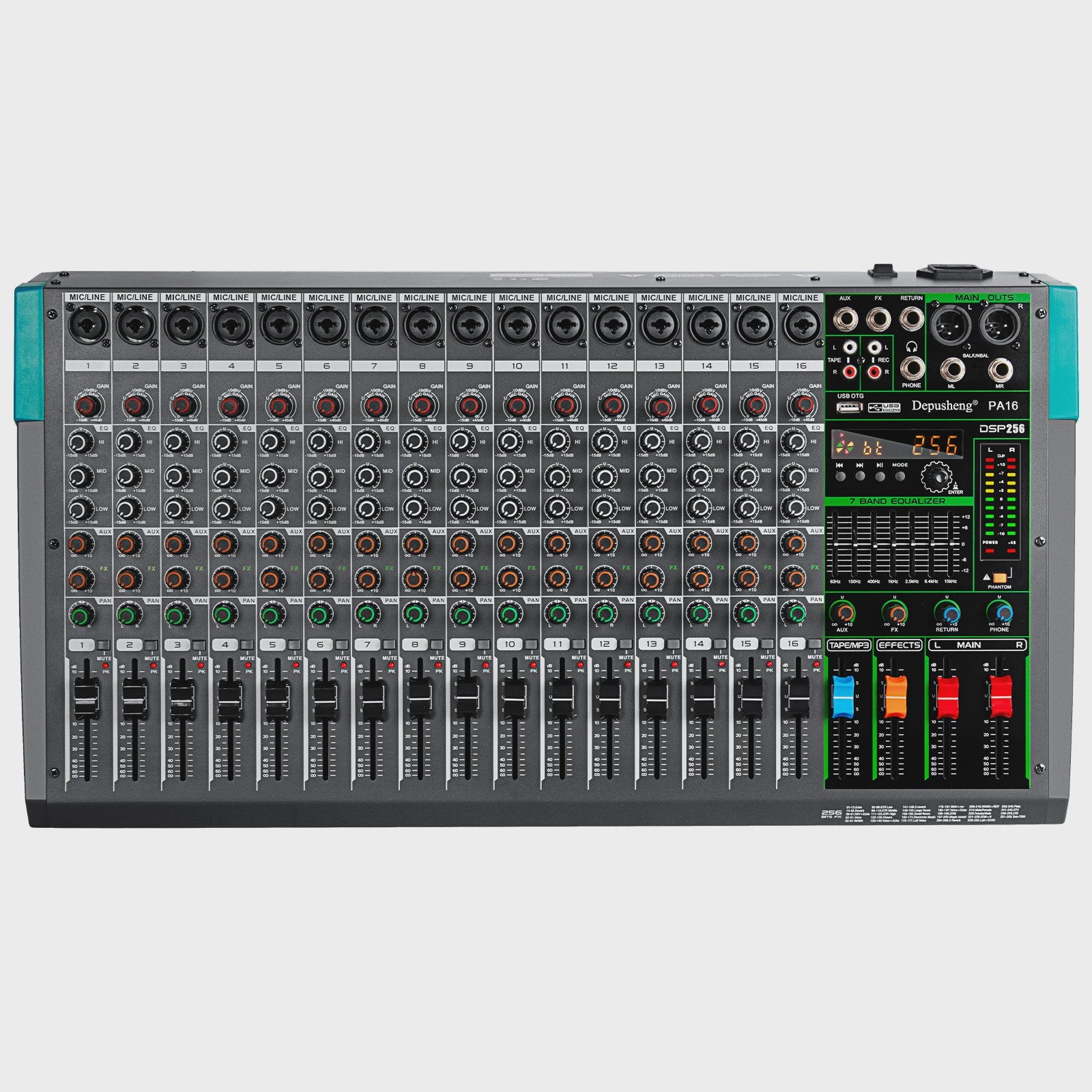 Depusheng PA Serie Audio Mixer Console: 6-16 Kanalen, USB, 48V Phantom Power & 256 DSP Effecten