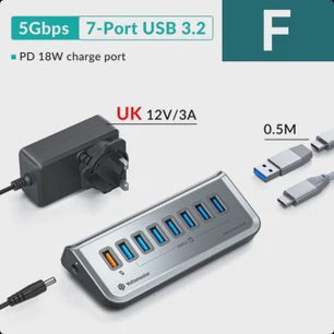 Yottamaster USB 3.2 Hub 10Gbps Type-C Docking Station met 5x USB 3.0 Poorten