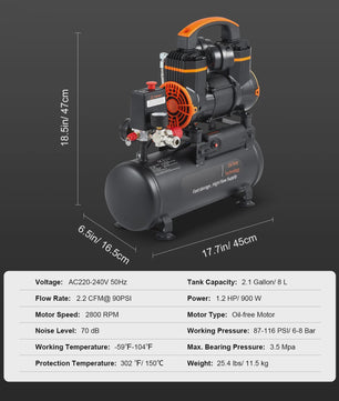Stille Olievrije Air Compressor 900W - Draagbaar & Krachtig