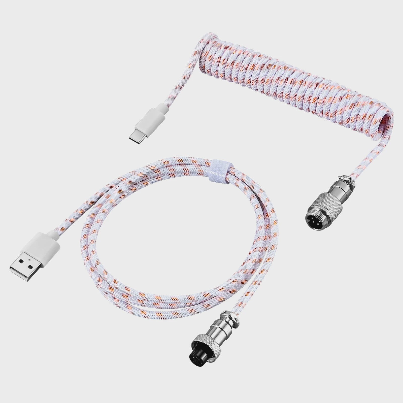 Coiled USB-C naar USB-A Keyboard Kabel met Afneembare Aviator Connector - Dubbel Sleeved
