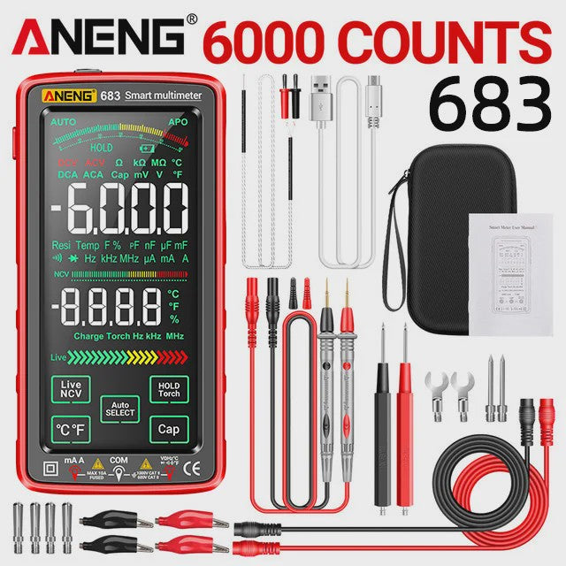 ANENG 683 Slimme Touchscreen Multimeter - Oplaadbaar, 6000 Counts, AC/DC