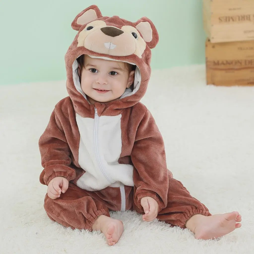 Baby Romper Dierenkostuum Kigurumi - Zacht Flanellen Jumpsuit voor Jongens & Meisjes