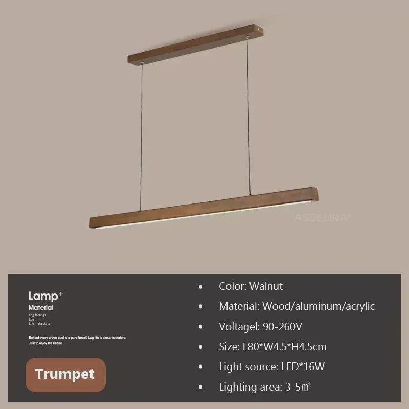 Houten LED Hanglamp Lange Strip - Stijlvolle Verlichting voor Eettafel, Woon- en Eetkamer