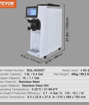 Professionele Soft Serve IJsmachine - 4L Hopper - 10.6 QT/U - 1000W - Enkele Smaak - Aanrechtmodel