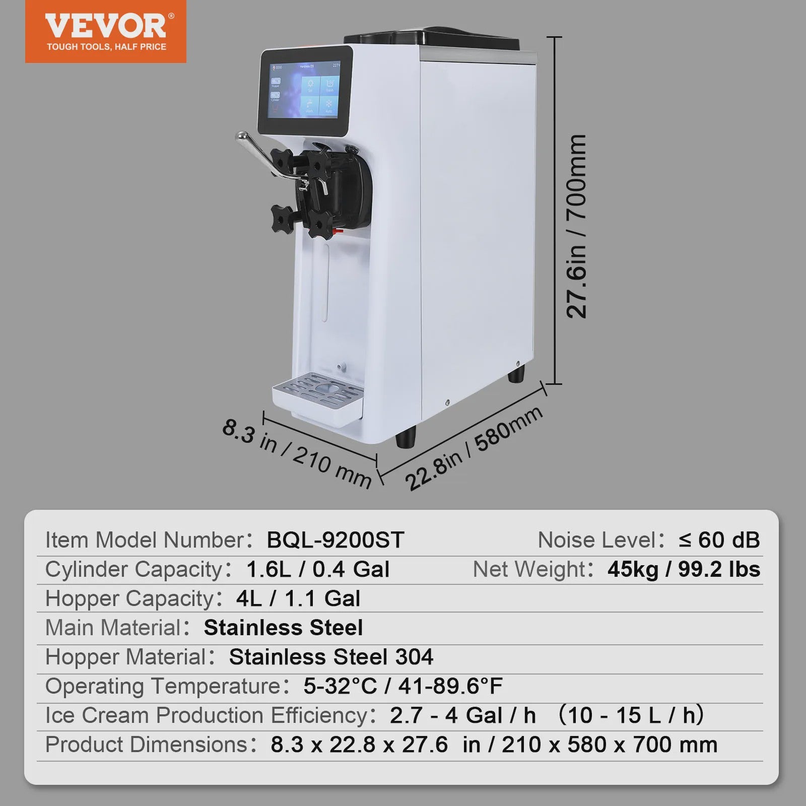 Professionele Soft Serve IJsmachine - 4L Hopper - 10.6 QT/U - 1000W - Enkele Smaak - Aanrechtmodel