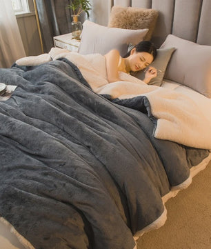 Luxe Dubbelzijdige Wol Pluche Deken - Warm & Comfortabel voor Bed, Bank & Camping