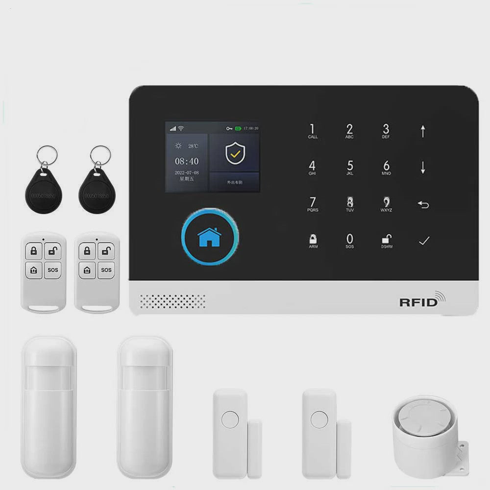 Slim Beveiligingssysteem voor Thuis: WIFI/GSM Alarm met Deur- en Bewegingssensoren, Tuya & Alexa Compatibel