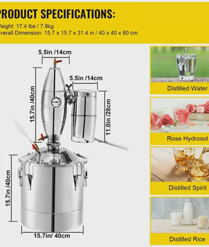 VEVOR Roestvrij Staal Alcohol Distilleerder Kit - 20L/30L/50L/70L - Voor Wijn, Bier & Moonshine