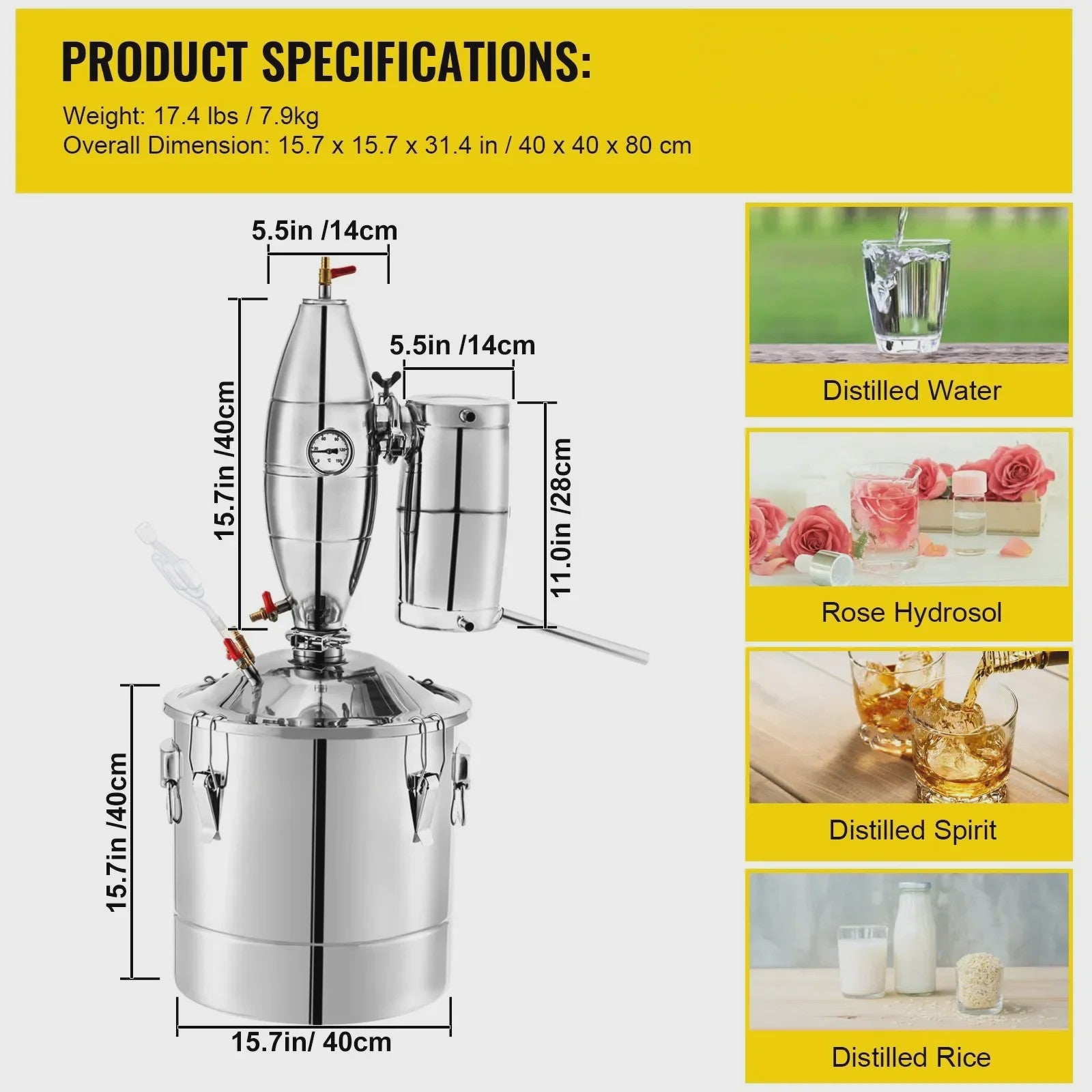 VEVOR Roestvrij Staal Alcohol Distilleerder Kit - 20L/30L/50L/70L - Voor Wijn, Bier & Moonshine