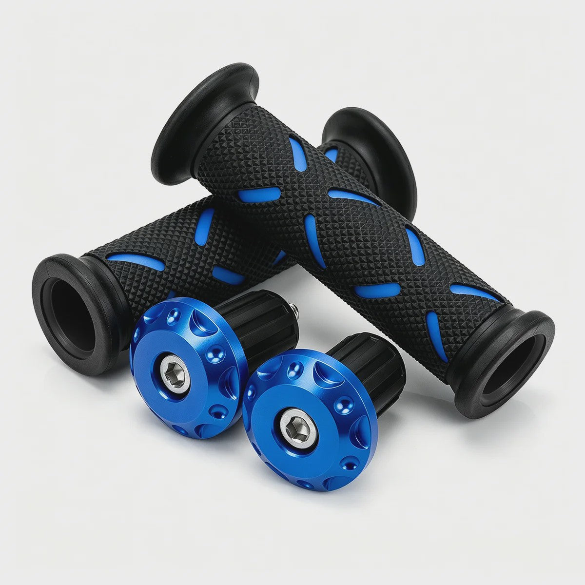 Set Motor Stuurhandvatten 22mm - Antislip Rubber & Aluminium Eindkappen