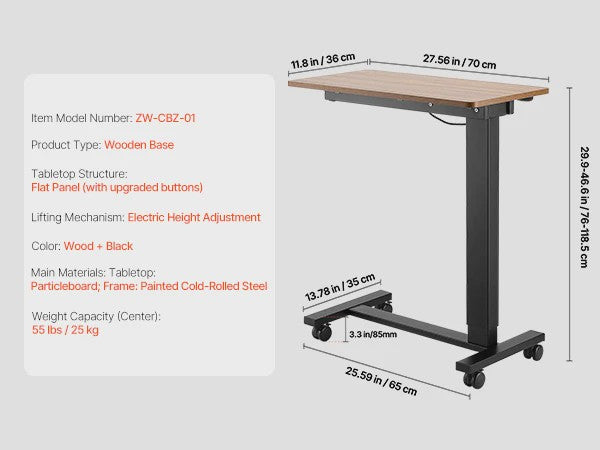 Verstelbare Bedtafel met Wieltjes - Laptop Bureau voor Thuiswerken en Studeren