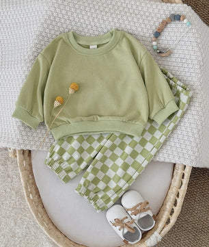 Baby Kleding Set: Comfortabele Longsleeve Top & Schakakbord Broek - Herfst Collectie