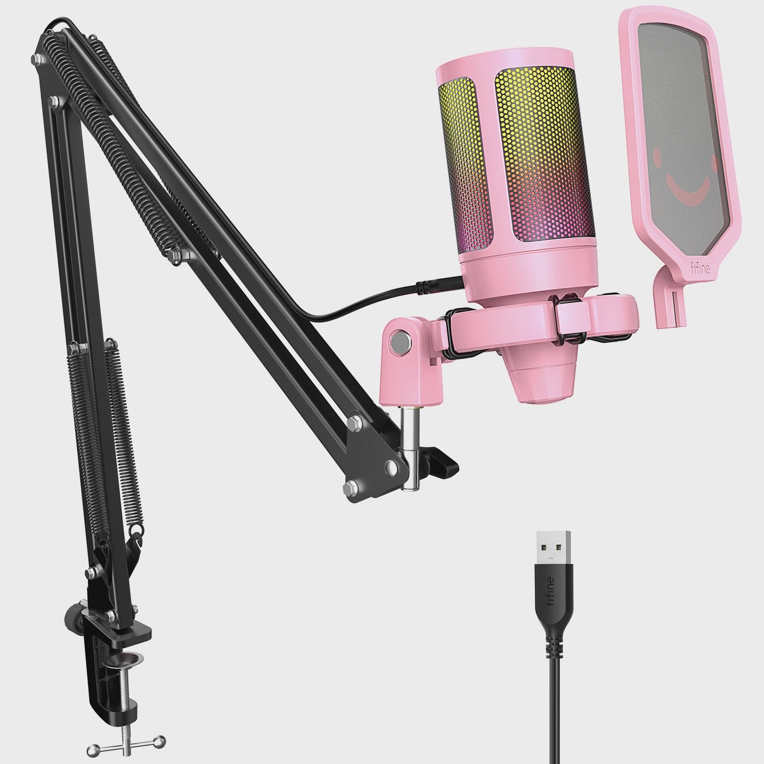 FIFINE A6T Gaming USB Microfoon Set met Arm Stand, RGB & Mute Functie
