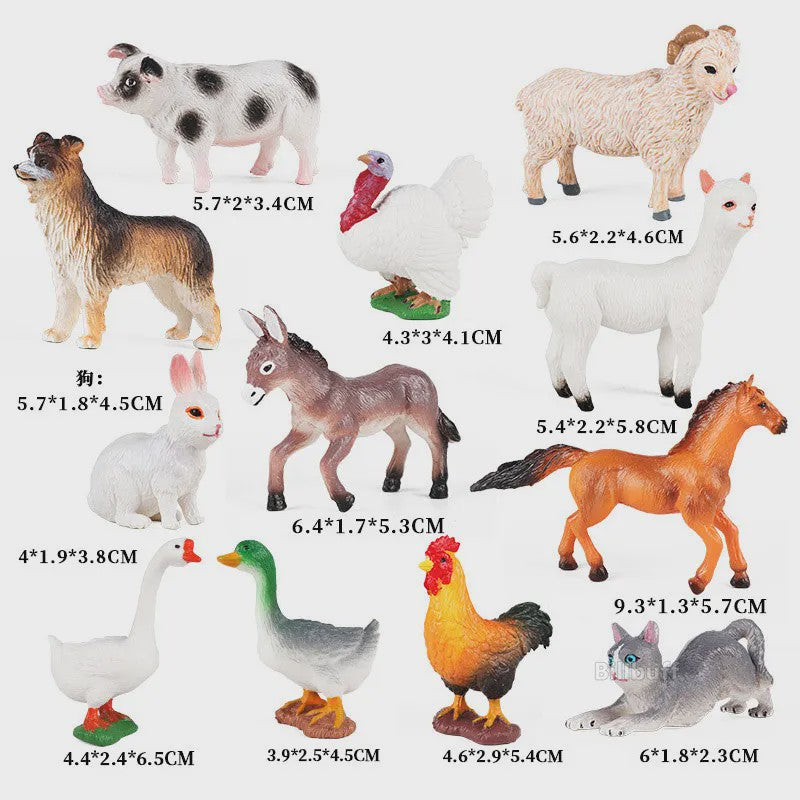 Set van 12 Boerderijdieren Speelgoed Figuren - Paard, Koe, Hond, Kip, Eend, Schaap