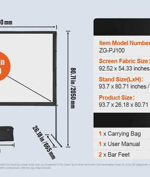 Draagbaar Projectiescherm met Statief - 100/120/150 inch - 16:9 - 4K HD