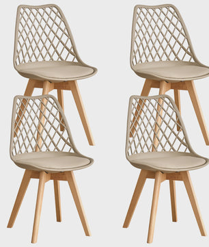 Moderne Eetkamerstoelen Set (4/6 stuks) - Mesh Rug, Houten Poten & Gestoffeerde Zitting