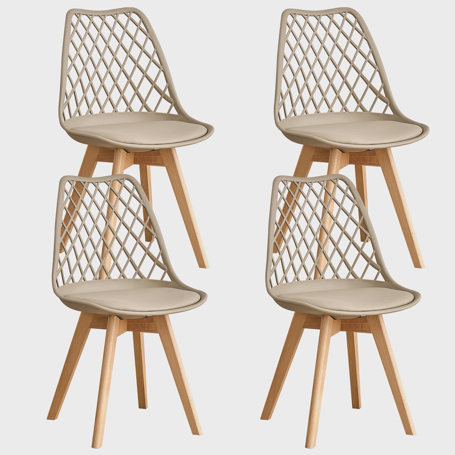 Moderne Eetkamerstoelen Set (4/6 stuks) - Mesh Rug, Houten Poten & Gestoffeerde Zitting