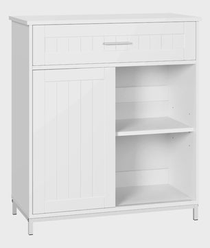 Wit Keuken Sideboard met Schuifdeur, Lades en Verstelbare Planken - Multifunctioneel Meubelstuk