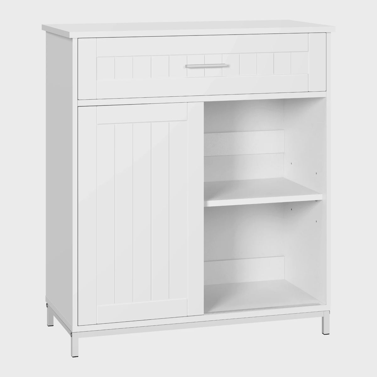 Wit Keuken Sideboard met Schuifdeur, Lades en Verstelbare Planken - Multifunctioneel Meubelstuk
