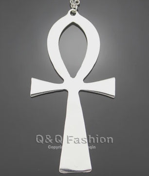 Vintage Egyptische Ankh Kruis Ketting - Grote Hanger met Lange Ketting