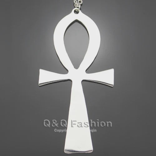 Vintage Egyptische Ankh Kruis Ketting - Grote Hanger met Lange Ketting