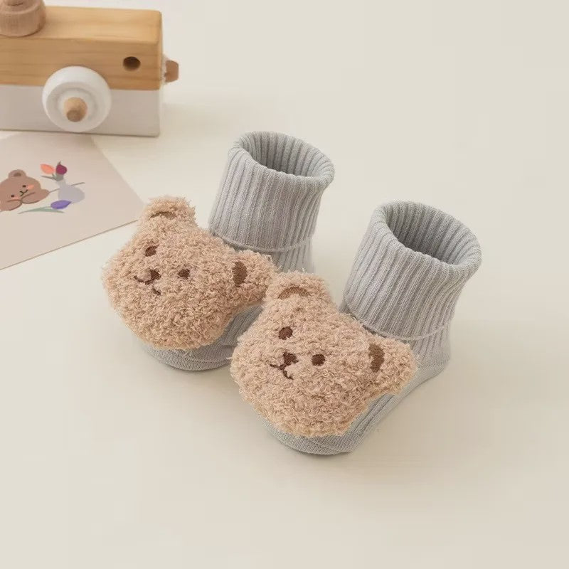 Schattige Babysokjes met Beer - Zacht Katoen, Anti-slip, Lente/Herfst
