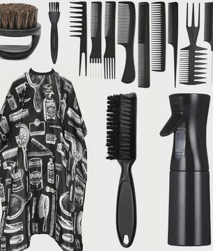 Professionele Barbershop Set: Kapmantel, Kammen, Borstels en Sprayfles