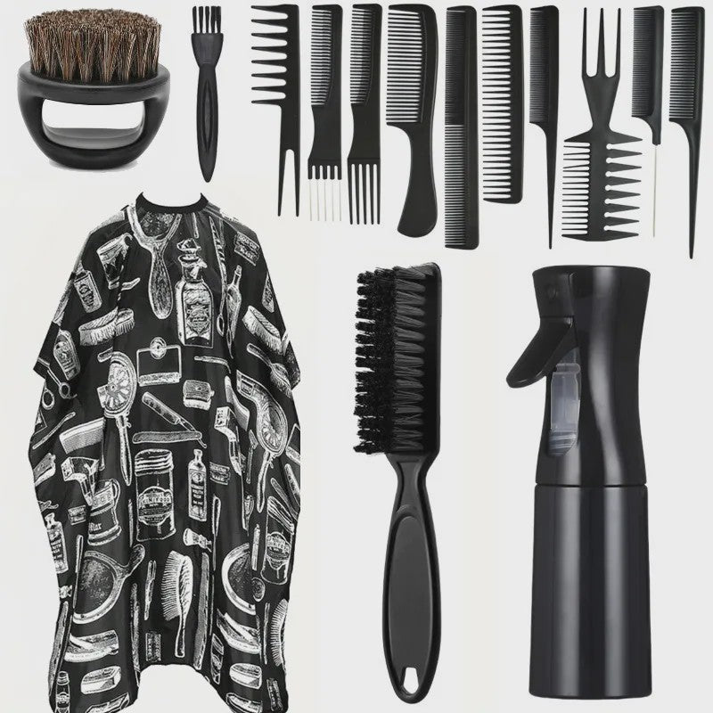 Professionele Barbershop Set: Kapmantel, Kammen, Borstels en Sprayfles
