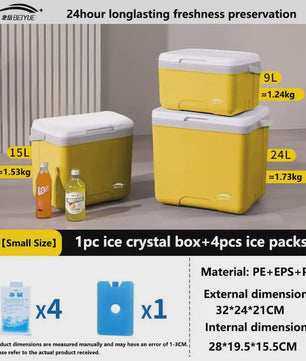 Robuuste Gele Koelbox - 9/15/24L, Valbestendig & 50kg Draagkracht
