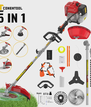 Conentool 5-in-1 Benzine Bosmaaier 52CC 11000 RPM - Grasmaaier, Heggenschaar, Kettingzaag