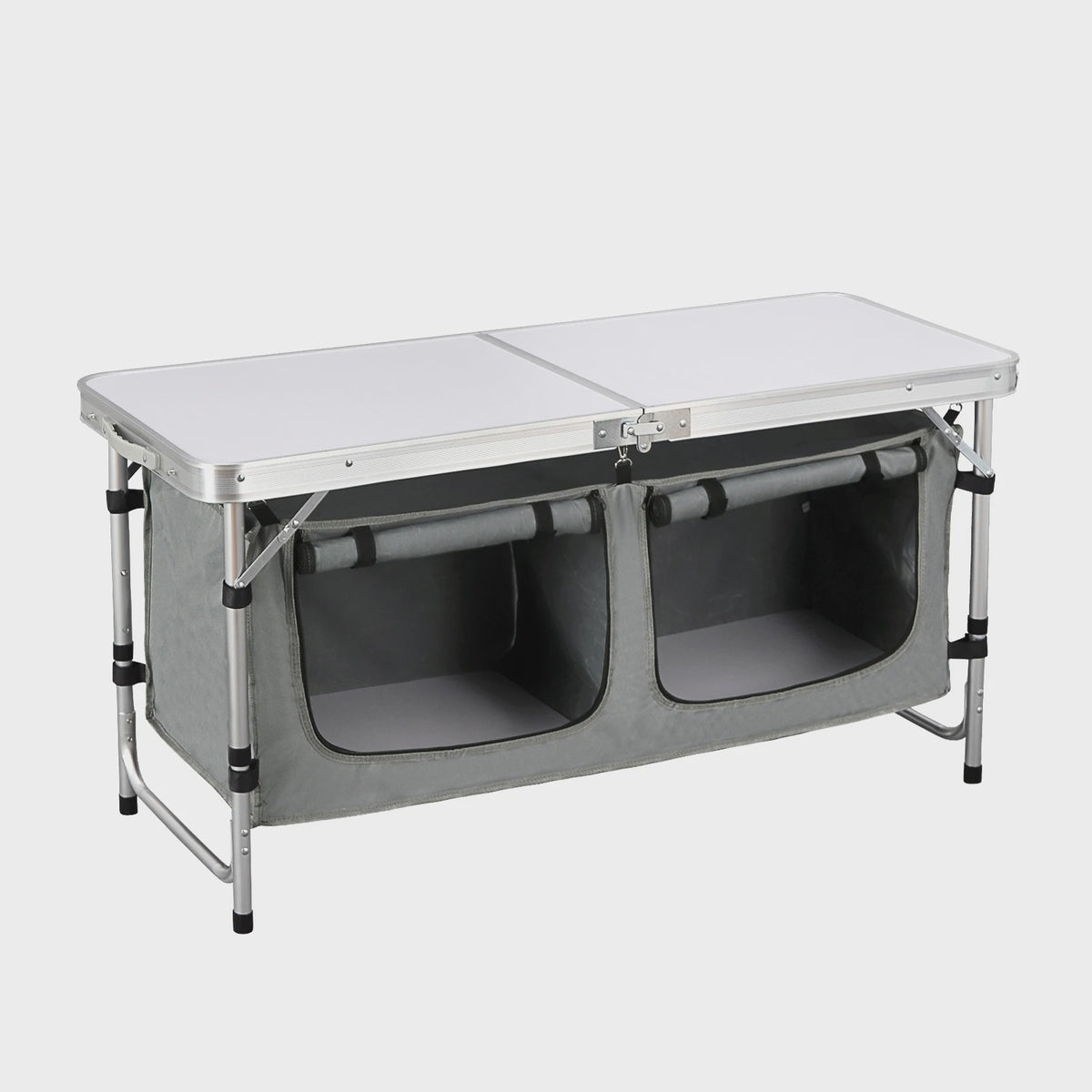 WOLTU Aluminium Vouwbare Picknicktafel met Opbergvakken en In hoogte Verstelbare Poten