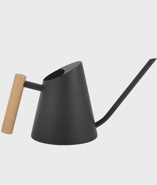 Roestvrijstalen Gieter 900ml Mat Zwart met Houten Handvat & Lange Tuit