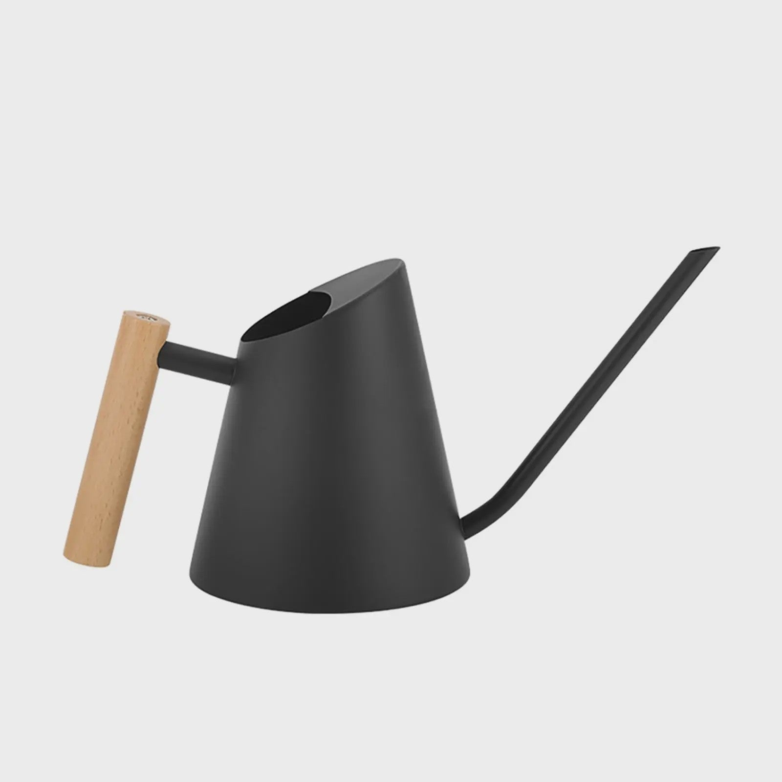 Roestvrijstalen Gieter 900ml Mat Zwart met Houten Handvat & Lange Tuit