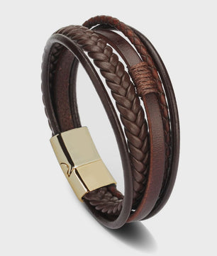 Trendy Heren Leren Armband - RVS & Gevlochten Touw, 21cm