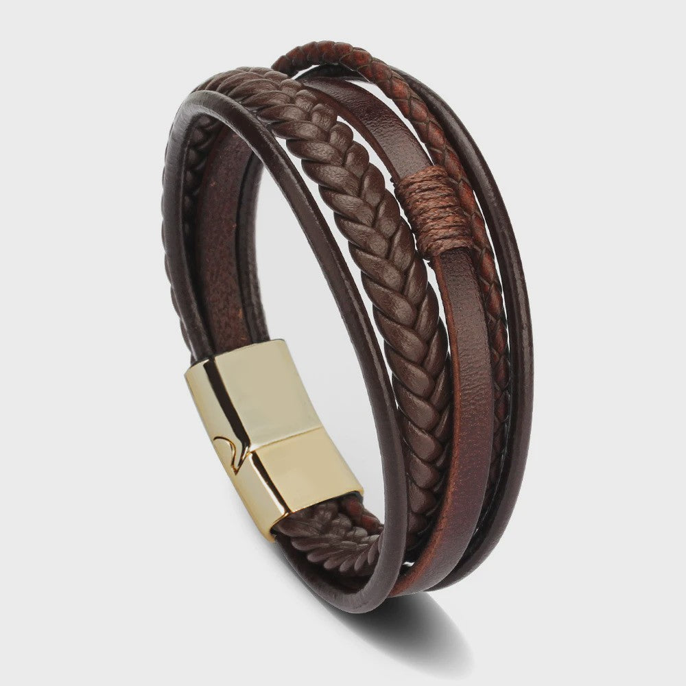 Trendy Heren Leren Armband - RVS & Gevlochten Touw, 21cm