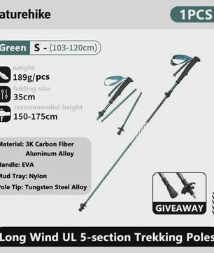 Naturehike Ultralichte Carbon Fiber Trekkingstokken - Opvouwbaar & Snel Sluitend