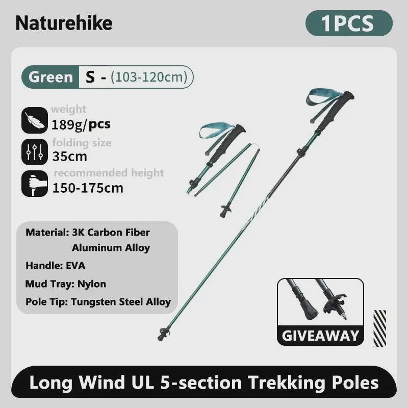 Naturehike Ultralichte Carbon Fiber Trekkingstokken - Opvouwbaar & Snel Sluitend