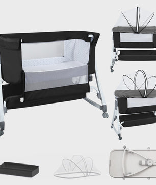 Baby Co-sleeper Wieg 2-in-1 met Wielen, 6 Hoogte-instellingen en Klamboe