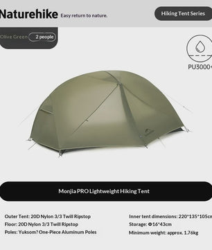 Naturehike Mongar PRO 2-Persoons Tent - Ultralicht & Waterdicht voor Trekking en Backpacking