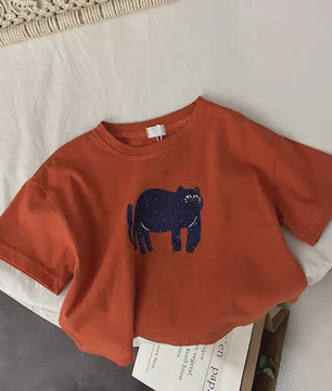 Trendy Kinder T-shirt met Dierenprint - Korte Mouw Zomer Kleding